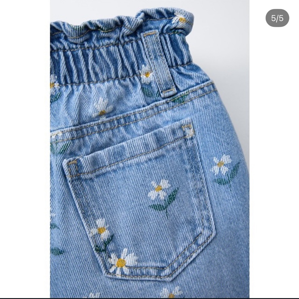 Zara Kids Light Blue Floral Paperbag Style Jeans Size 3 Years - Picture 3 of 6